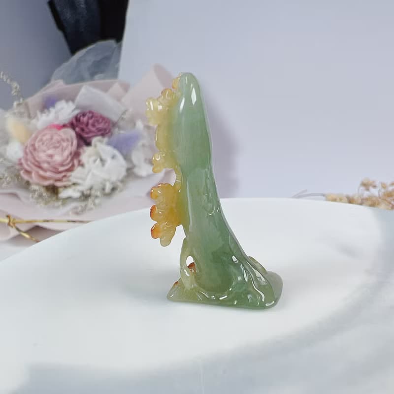 悟道系列-飄黃翡小山水 | 擺件 | 天然緬甸A貨翡翠 | 送禮