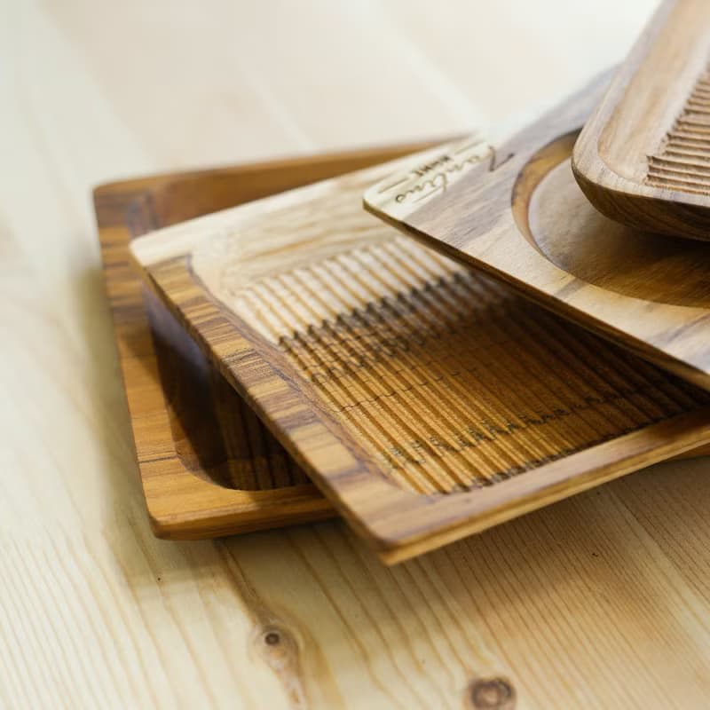 天然柚木餐盤-條紋款 35cm│不上漆原木製長型托盤 露營野餐