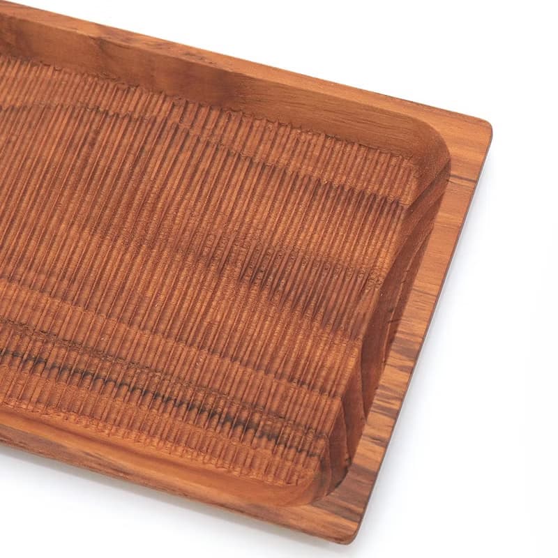 天然柚木餐盤-條紋款 35cm│不上漆原木製長型托盤 露營野餐