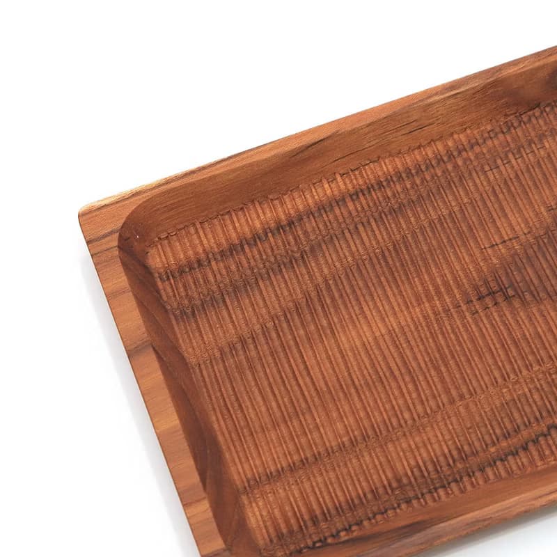 天然柚木餐盤-條紋款 35cm│不上漆原木製長型托盤 露營野餐