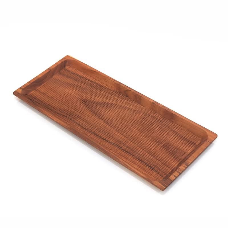 天然柚木餐盤-條紋款 35cm│不上漆原木製長型托盤 露營野餐