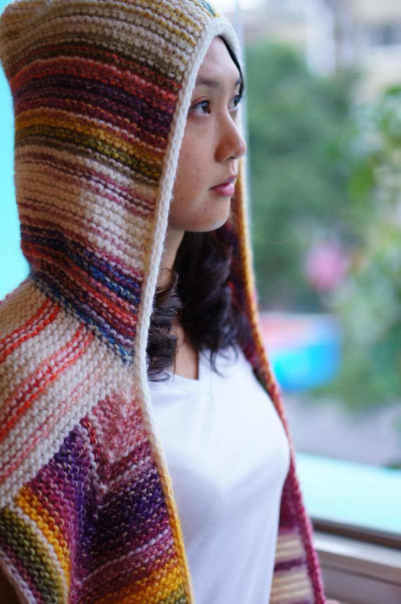 【夢裡的花田】手作毛線編織 連帽圍巾 毛帽 圍脖