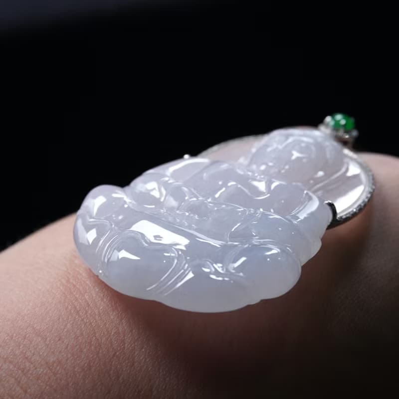 冰種翡翠觀音菩薩項鍊 18K金鑽石鑲嵌 | 天然緬甸玉翡翠A貨 |送禮