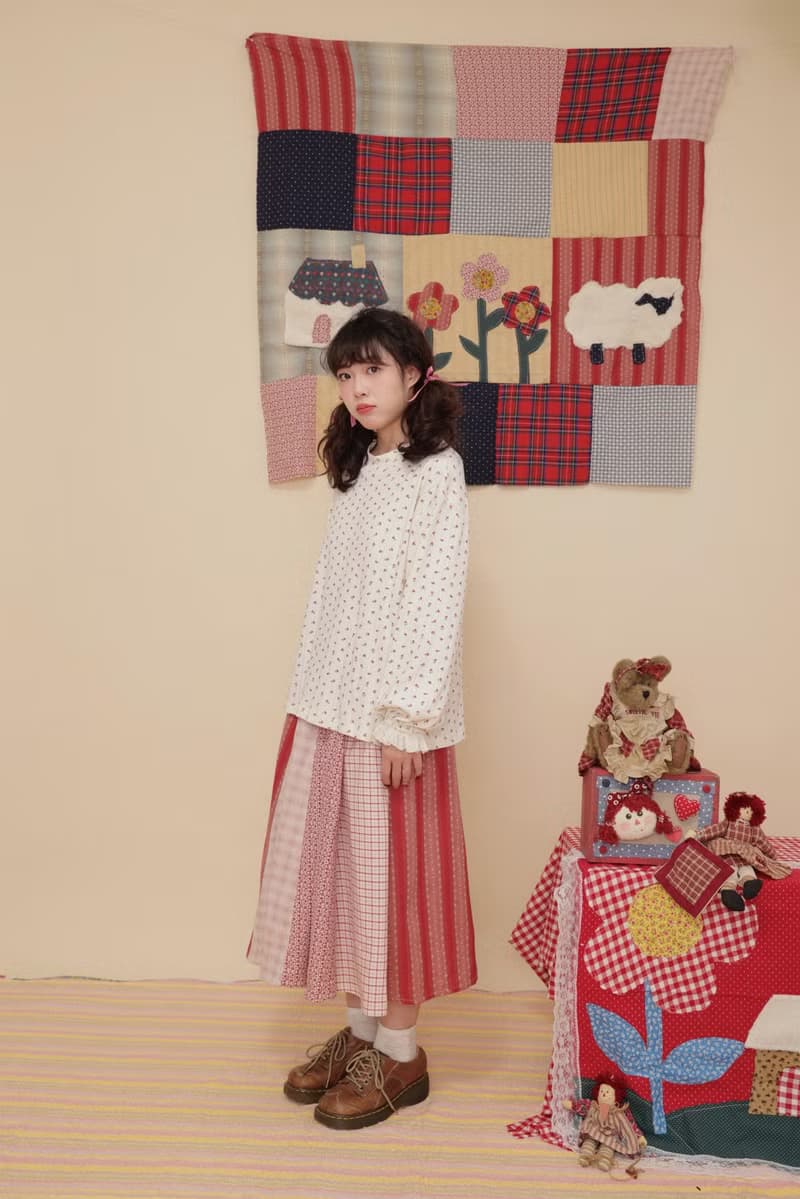 復古少女 紅色碎花針織提花打底衫