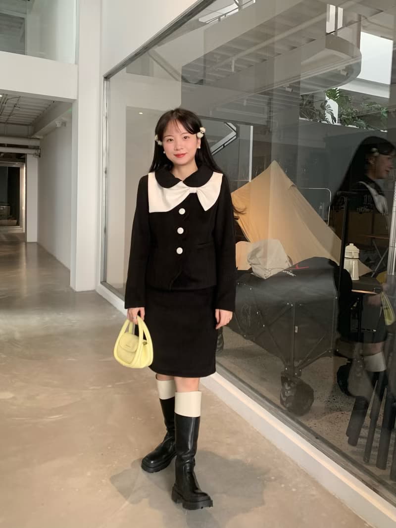 搭配小能手 白色毛呢蝴蝶結 疊穿可拆卸 假領披肩