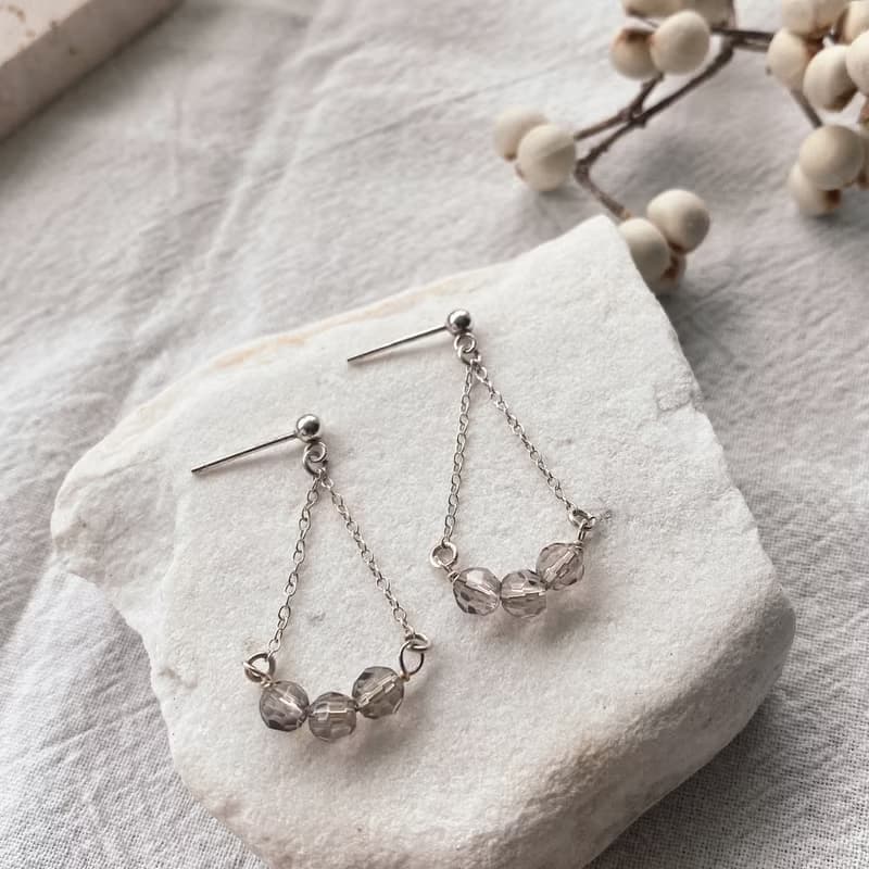傾傾一笑 純銀耳環/茶晶 耳夾 天然石