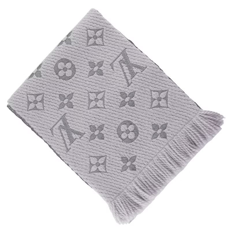 【日本直送】ルイ・ヴィトン LOUIS VUITTON エシャルプ・ロゴマニア マフラー ウール × シルク グリペルル グレー【中古】