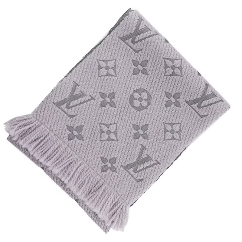 【日本直送】ルイ・ヴィトン LOUIS VUITTON エシャルプ・ロゴマニア マフラー ウール × シルク グリペルル グレー【中古】