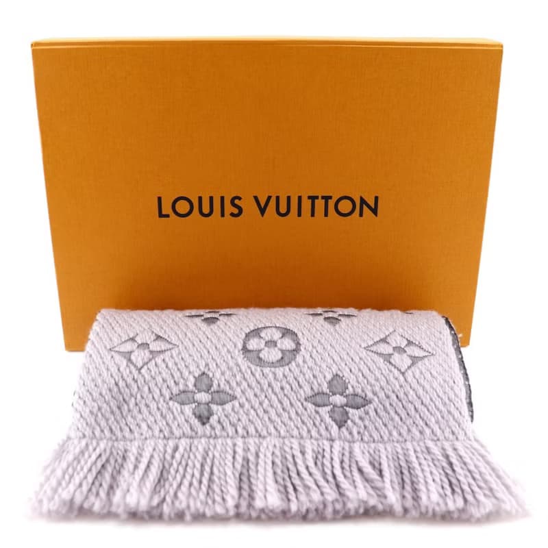 【日本直送】ルイ・ヴィトン LOUIS VUITTON エシャルプ・ロゴマニア マフラー ウール × シルク グリペルル グレー【中古】
