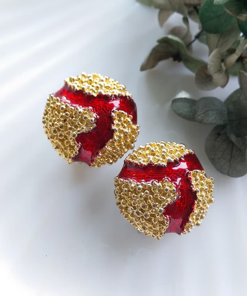 Vintage Jewelry 西洋古董飾品 岩漿 紅色調 夾式耳環