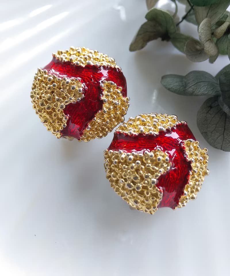 Vintage Jewelry 西洋古董飾品 岩漿 紅色調 夾式耳環