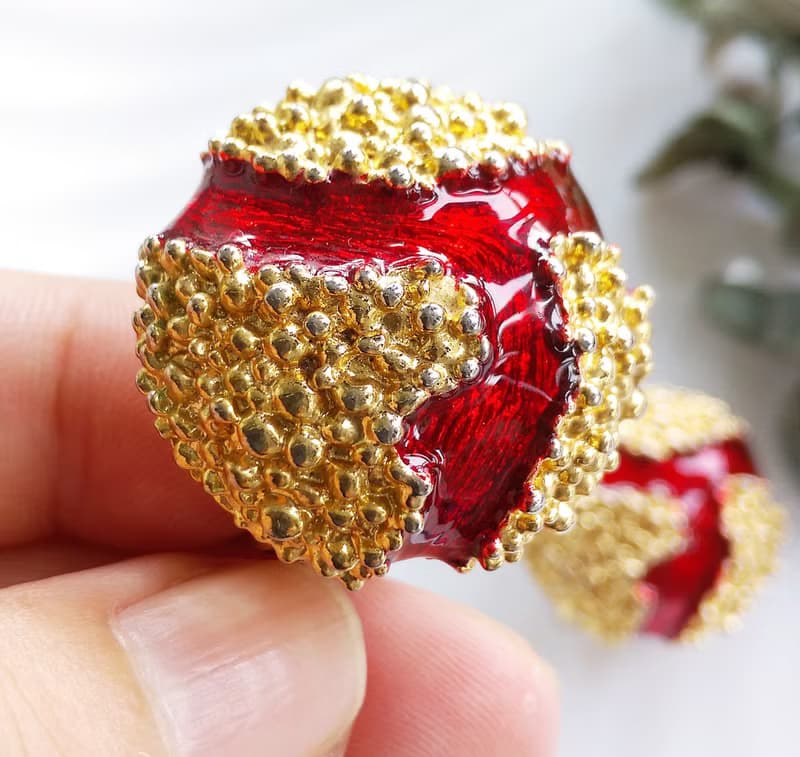 Vintage Jewelry 西洋古董飾品 岩漿 紅色調 夾式耳環