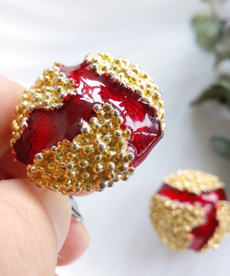 Vintage Jewelry 西洋古董飾品 岩漿 紅色調 夾式耳環