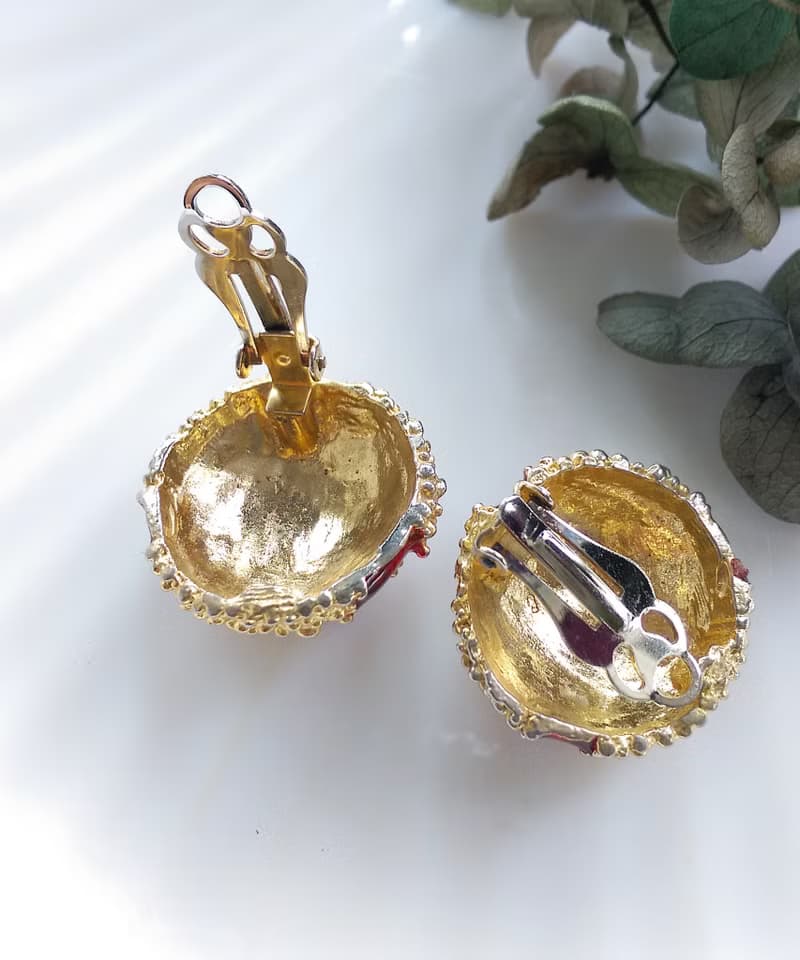 Vintage Jewelry 西洋古董飾品 岩漿 紅色調 夾式耳環