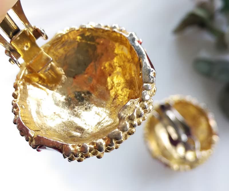 Vintage Jewelry 西洋古董飾品 岩漿 紅色調 夾式耳環