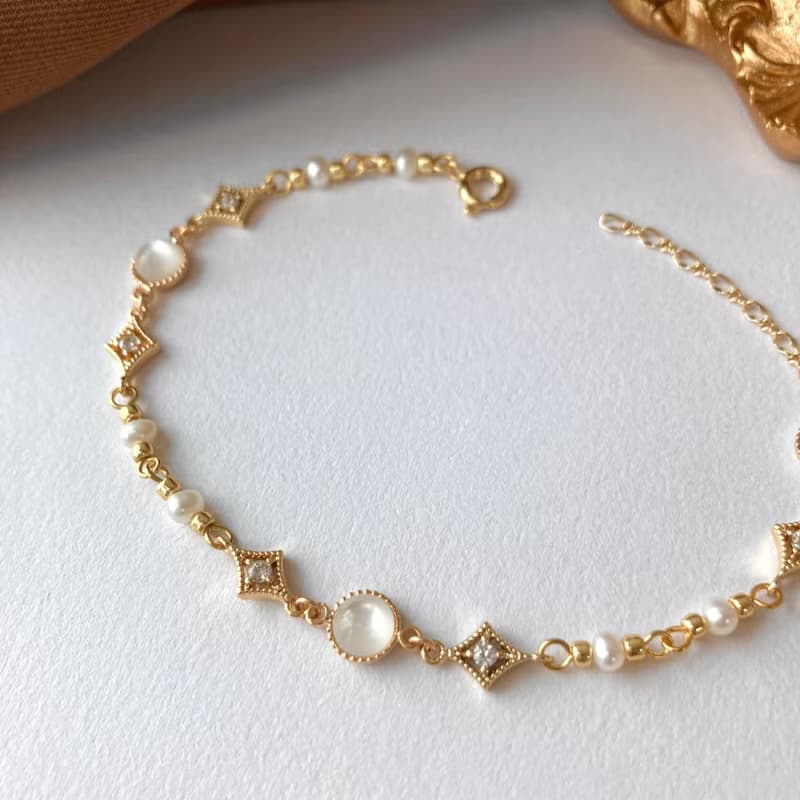 14K包金 月光石天然珍珠手鏈 手環 14KGF