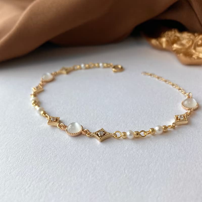 14K包金 月光石天然珍珠手鏈 手環 14KGF
