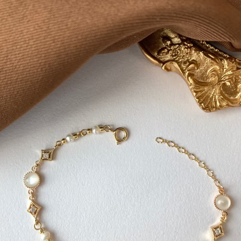 14K包金 月光石天然珍珠手鏈 手環 14KGF
