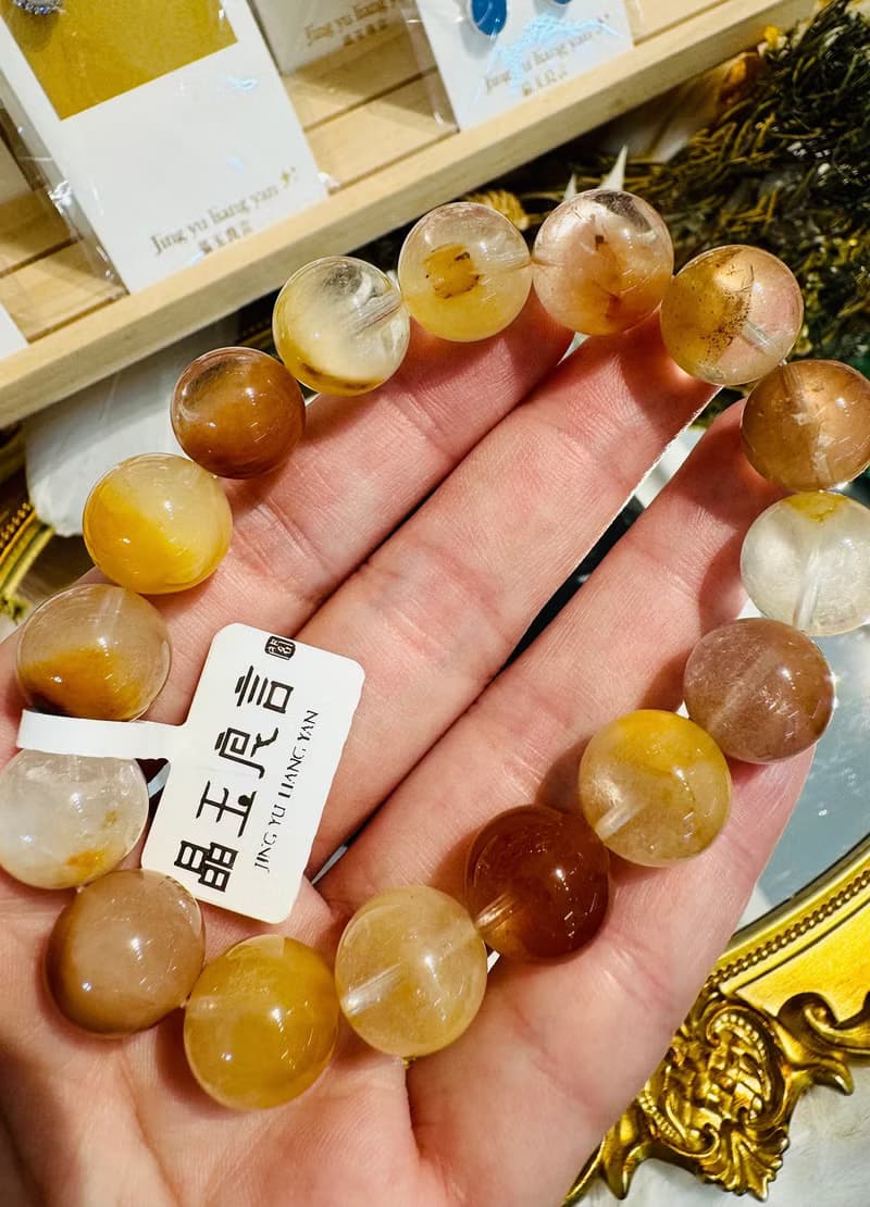 天然木質係暖色調兔毛水晶13mm50.8g護身符淨化招財旺事業