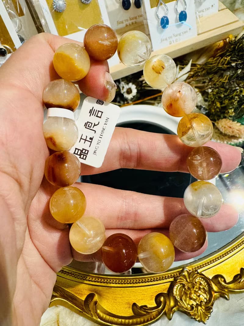 天然木質係暖色調兔毛水晶13mm50.8g護身符淨化招財旺事業