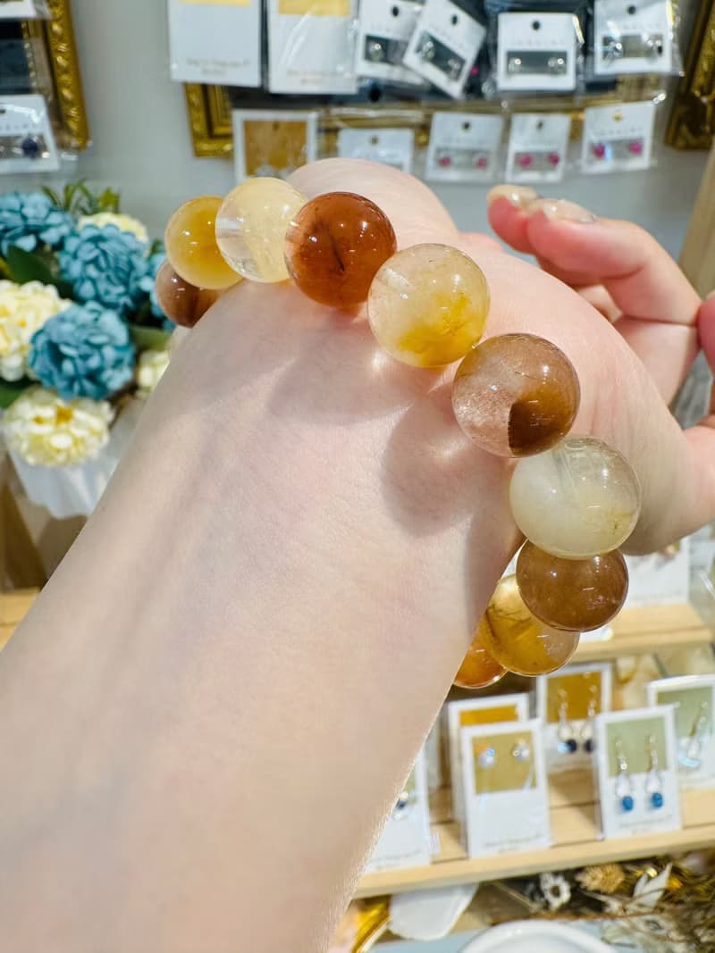 天然木質係暖色調兔毛水晶13mm50.8g護身符淨化招財旺事業