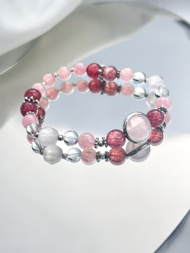 粉晶 草莓晶 白水晶 水晶 手鏈 手鍊 洛神 愛情 姻緣 禮物 人緣