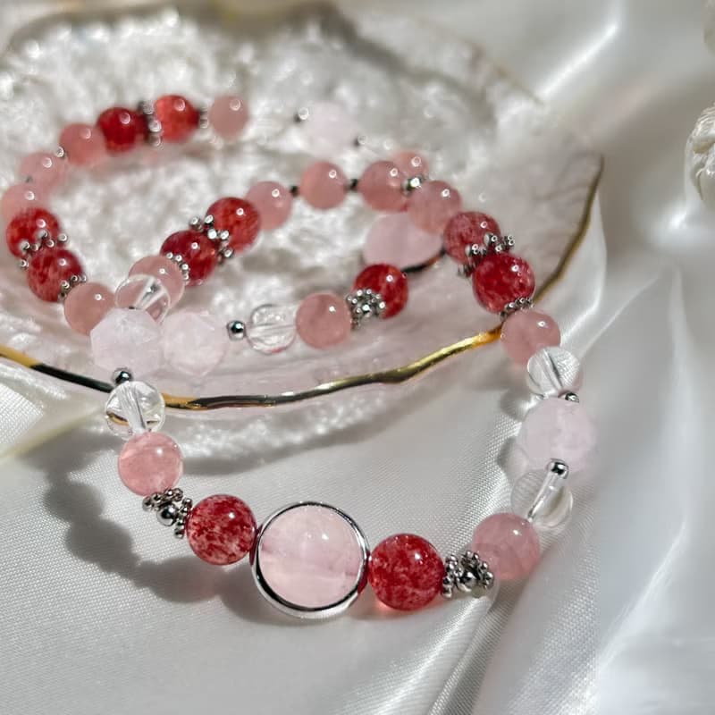 粉晶 草莓晶 白水晶 水晶 手鏈 手鍊 洛神 愛情 姻緣 禮物 人緣