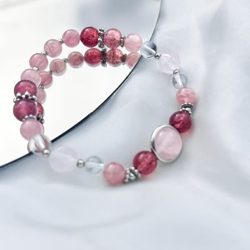 粉晶 草莓晶 白水晶 水晶 手鏈 手鍊 洛神 愛情 姻緣 禮物 人緣