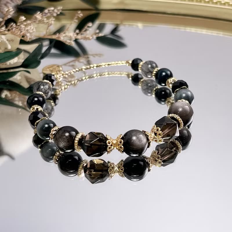 避邪防小人 銀曜石 茶晶 鷹眼石 黑髮晶 尖晶石 天然水晶手鏈