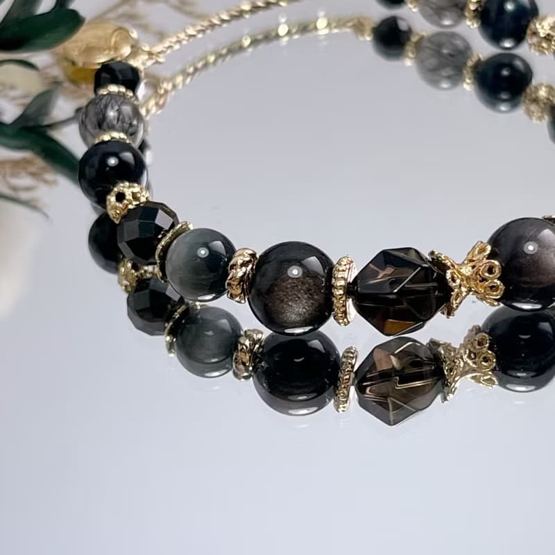 避邪防小人 銀曜石 茶晶 鷹眼石 黑髮晶 尖晶石 天然水晶手鏈