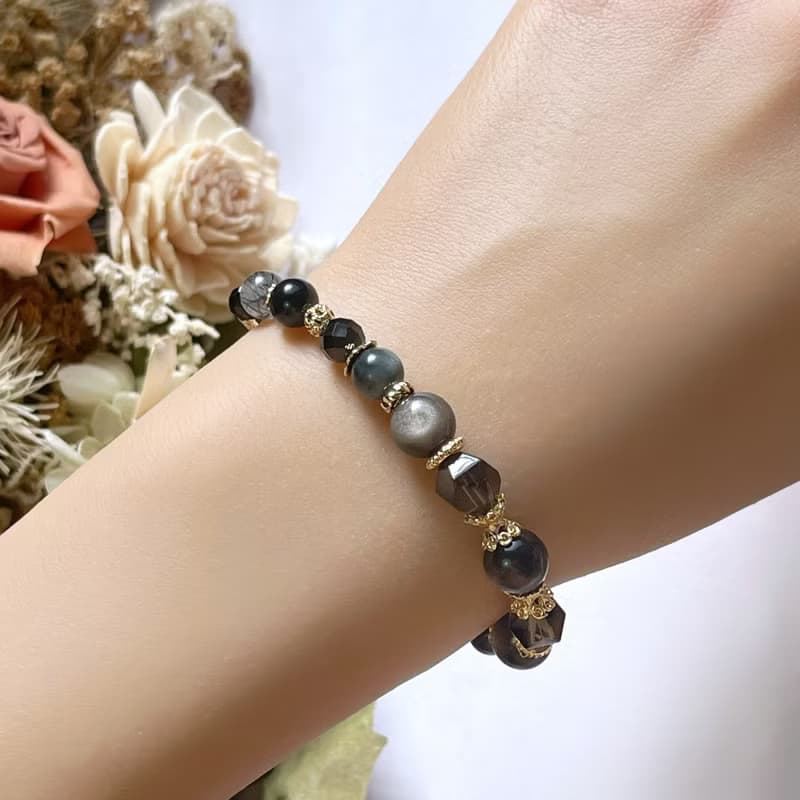 避邪防小人 銀曜石 茶晶 鷹眼石 黑髮晶 尖晶石 天然水晶手鏈