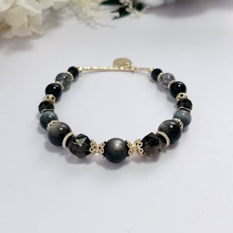 避邪防小人 銀曜石 茶晶 鷹眼石 黑髮晶 尖晶石 天然水晶手鏈