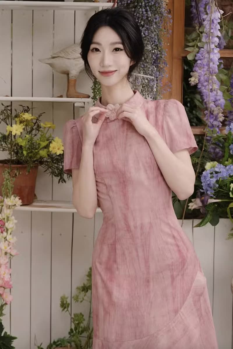 桃黛 扎染改良旗袍連身裙 手工製