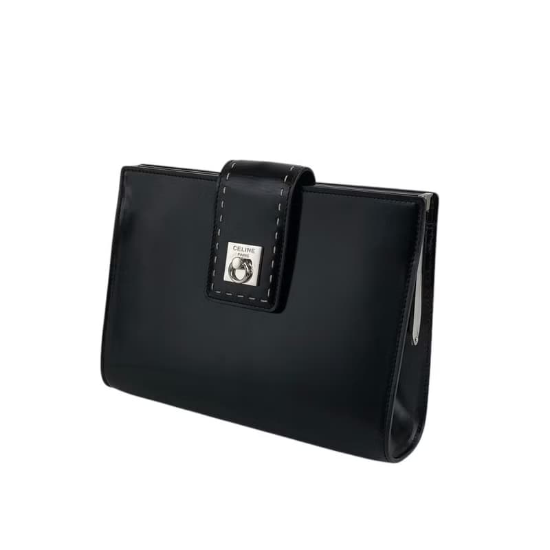 【 日本直送　名牌中古包 】CELINE セリーヌ クラッチバッグ ブラック ガンチーニ ステッチ レザー vintage ヴィンテージ オールド bktsdk