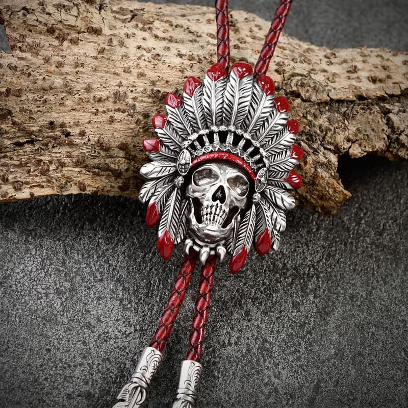 印地安骷髏酋長  保羅領帶 Bolo Tie 真皮 皮革項鍊 皮繩領帶