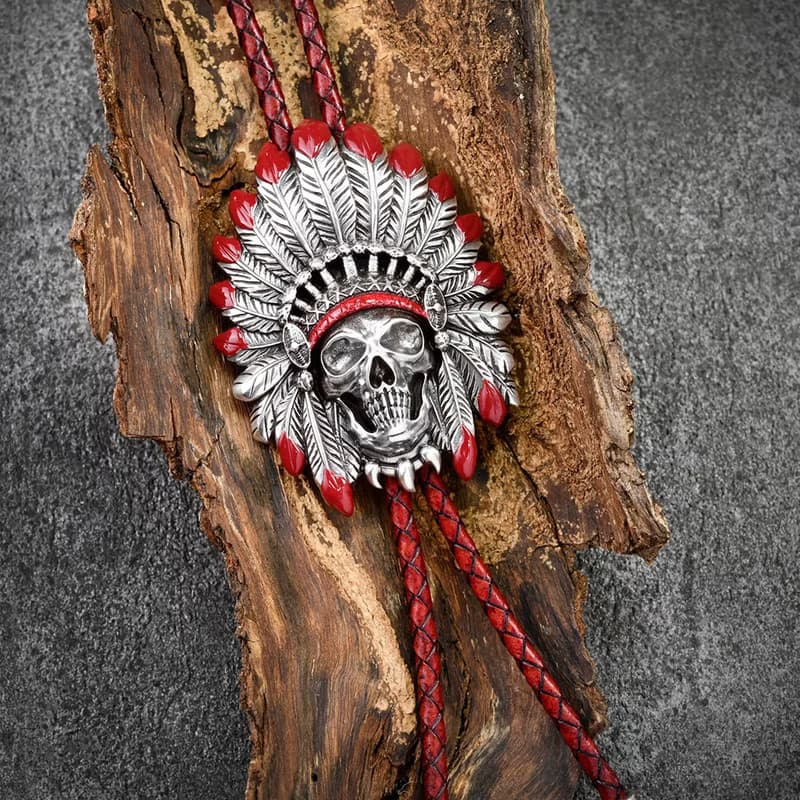 印地安骷髏酋長  保羅領帶 Bolo Tie 真皮 皮革項鍊 皮繩領帶