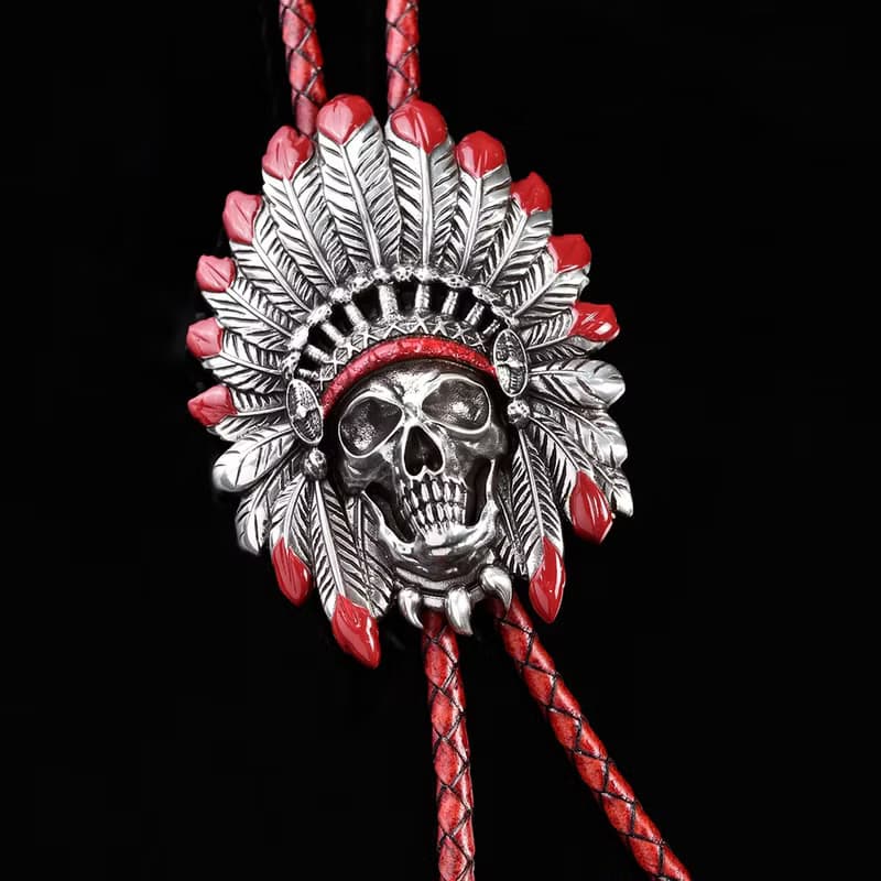 印地安骷髏酋長  保羅領帶 Bolo Tie 真皮 皮革項鍊 皮繩領帶