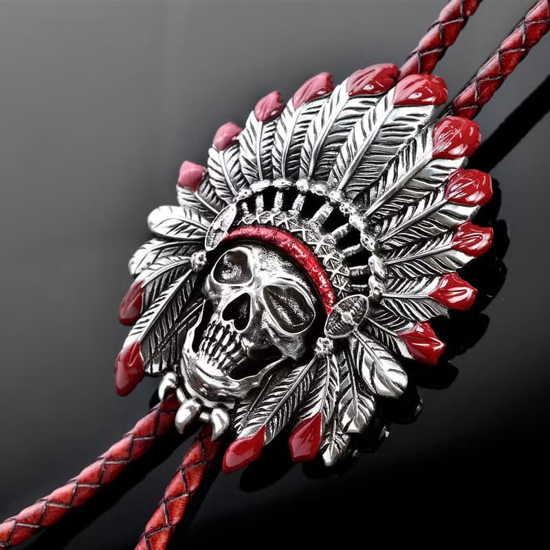 印地安骷髏酋長  保羅領帶 Bolo Tie 真皮 皮革項鍊 皮繩領帶