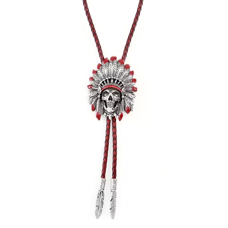 印地安骷髏酋長  保羅領帶 Bolo Tie 真皮 皮革項鍊 皮繩領帶