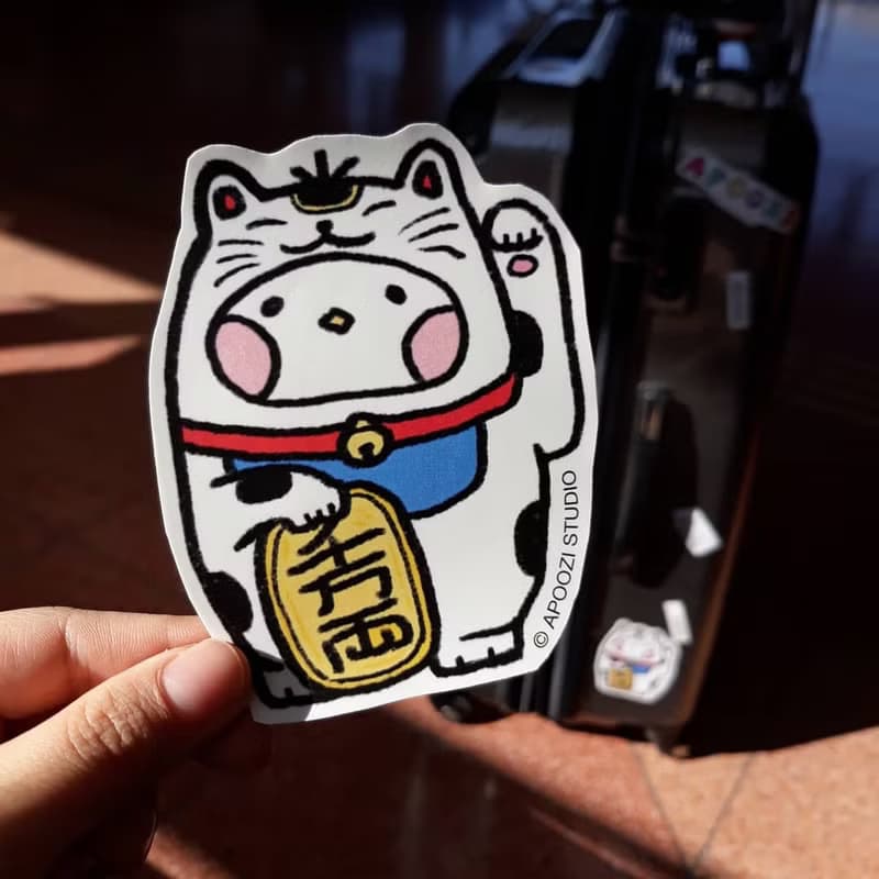 招財貓 日本 開運 吉祥物 行李箱 貼紙