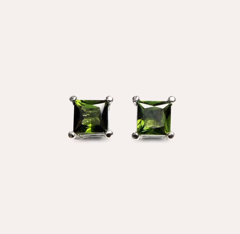 AND 碧璽 綠色 方形 5mm 耳環 經典系列 Square E 天然寶石