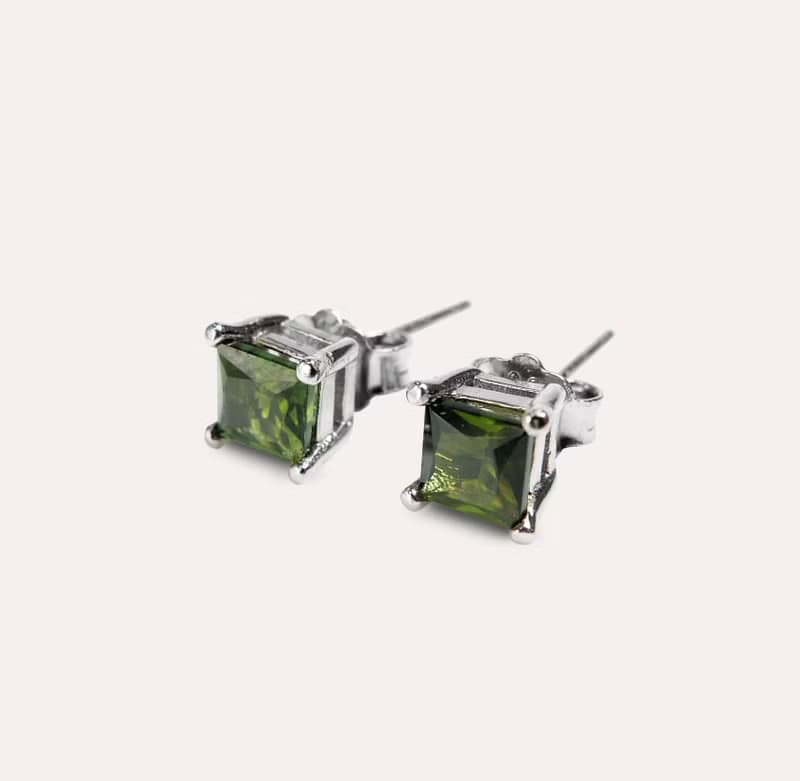 AND 碧璽 綠色 方形 5mm 耳環 經典系列 Square E 天然寶石