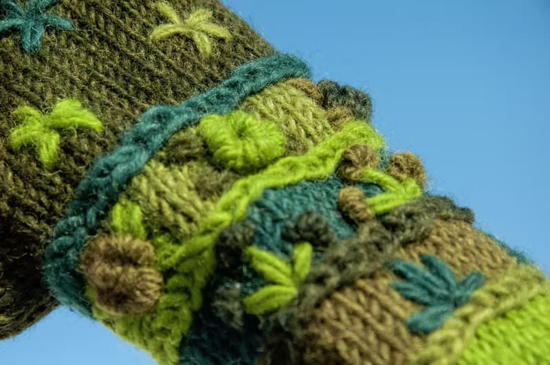 手織純羊毛針織手套/露趾手套/內刷毛手套/保暖手套-立體花朵刺繡