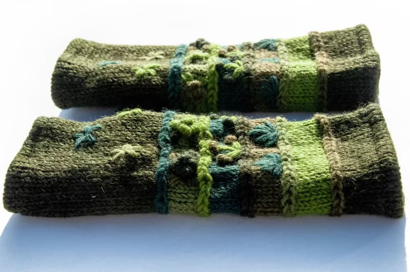 手織純羊毛針織手套/露趾手套/內刷毛手套/保暖手套-立體花朵刺繡