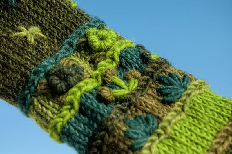 手織純羊毛針織手套/露趾手套/內刷毛手套/保暖手套-立體花朵刺繡