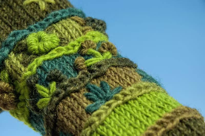 手織純羊毛針織手套/露趾手套/內刷毛手套/保暖手套-立體花朵刺繡