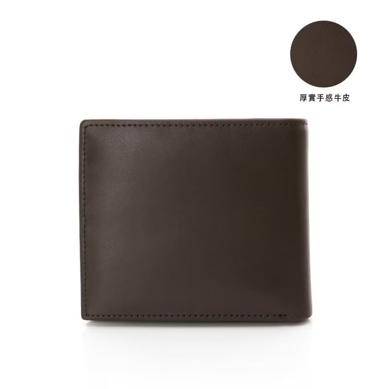 【金安德森】Owen 牛皮左右翻單窗式短夾-巧克力棕