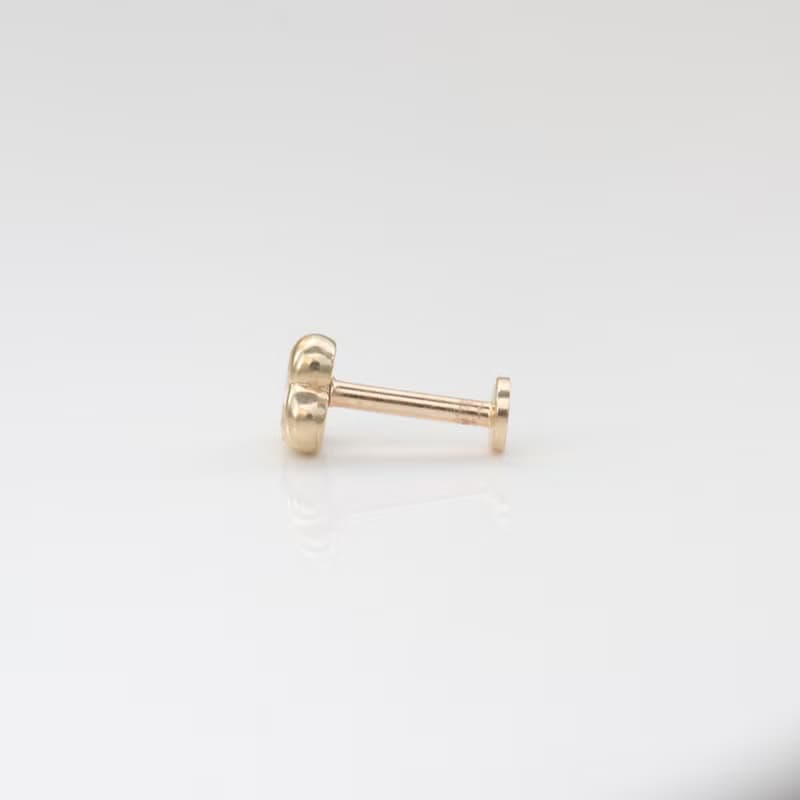 14K 愛心鑽鎖珠耳環 (前鎖 平底 圓餅) (單個)耳骨 耳窩 不褪色