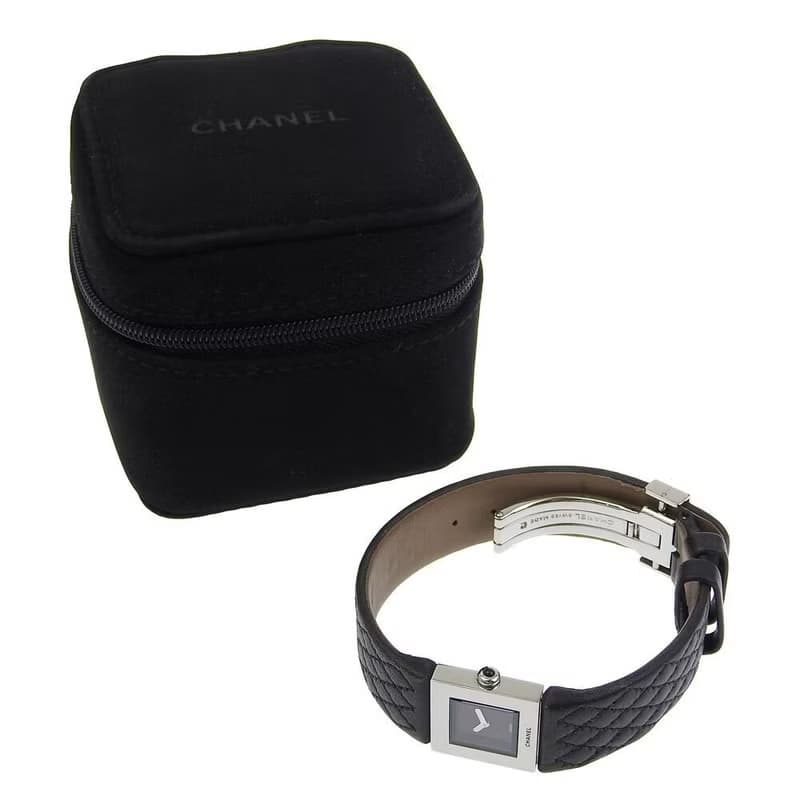 稀有中古二手Chanel Metalaase黑銀色石英古董錶金屬帶女裝手腕錶