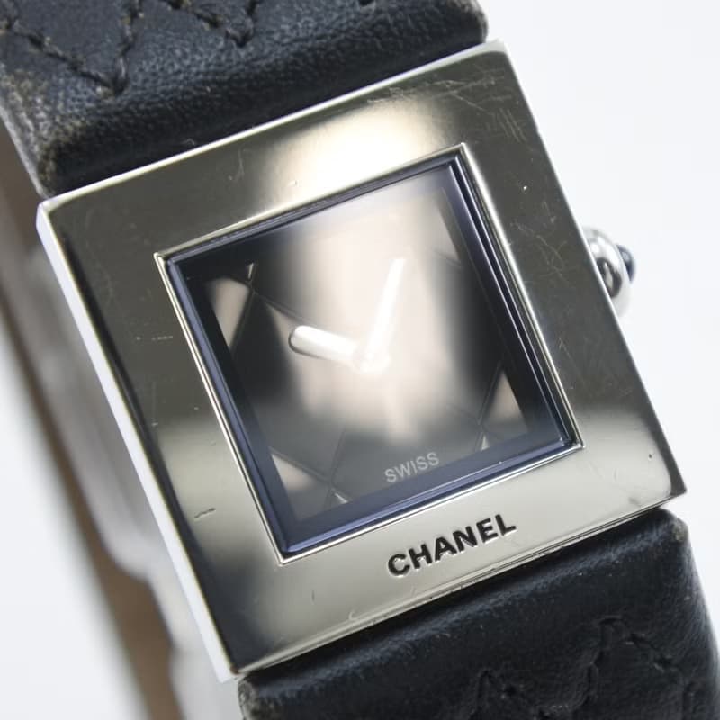 稀有中古二手Chanel Metalaase黑銀色石英古董錶金屬帶女裝手腕錶